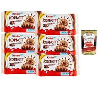Italian Gourmet Lot 6x Kinder Kornetti Cioccolato - Cornets briochés moelleux fourrés au chocolat, viennoiserie emballée pour petit-déjeuner & goûter, snack sucré 6 x 252 g + Italian Gourmet Polpa