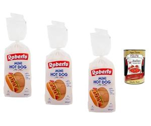 Italian Gourmet Lot de 3 mini rouleaux de 300 g de hotdog souples pour saucisses, sandwichs, fêtes, buffets, barbecues, anniversaires d'enfants + Polpa gourmet italien