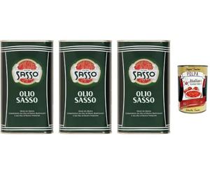 Italian Gourmet Olio Sasso Lot Huile d’Olive 3 x 1 L (mélange huiles d’olive raffinées & vierges) pour cuisson & assaisonnement + Italian Gourmet Polpa