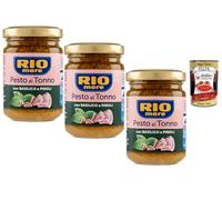 Italian Gourmet Pesto de Thon Rio Mare au Basilic & Pignons de Pin - Sauce pesto italienne crémeuse pour pâtes, bruschetta & salades - Lot 3 x 130 g (390 g) + Italian Gourmet polpa