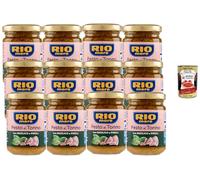 Italian Gourmet Rio Mare Pesto al Tonno au Basilic & Pignons - Lot 12 x 130 g (1,56 kg) - Sauce pesto au thon prête à l’emploi pour pâtes, bruschetta, sandwich & apéritif + Italian Gourmet polpa