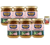 Italian Gourmet Rio Mare Pesto al Tonno au Basilic & Pignons - Lot 6 x 130 g (780 g) - Sauce pesto au thon prête à l’emploi pour pâtes, bruschetta, sandwich & apéritif + Italian Gourmet polpa