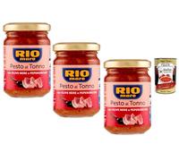 Italian Gourmet Rio Mare Pesto au Thon Olives Noires & Piment - Lot 3 Pots x130 g - Sauce italienne crémeuse prête à l’emploi pour pâtes, bruschettes, sandwichs - Pesto thon + Italian Gourmet polpa