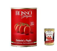 Italian Gourmet - Rosso Gargano - Tomates Datterini Entières Datterini di Puglia 100% Italiennes en Boîte, Goût Doux & Intense, Idéales pour Pizza Napolitaine, Pâtes 24 x 400 g + Italian Gourmet Polpa