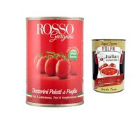 Italian Gourmet - Rosso Gargano - Tomates Datterini Pelées des Pouilles 24 x 400 g - tomates italiennes 100% Italie sans peau, idéales pour sauce tomate, pizza, pâtes, ragù + Italian Gourmet polpa
