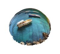 Italian Island Fisherman Village Bonnet de douche imperméable double couche - Réutilisable Spa & Masque facial Chapeau de bain pour voyage, soins à domicile et routine beauté