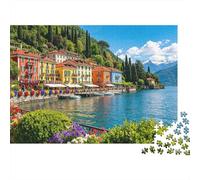 Italian Lake Town Puzzles 1000 Pièces Recyclé Material Colorful Buildings Adult Jigsaws Developing Boy & Girl‘s Intelligence Parent Child Game Activity 38x26cm/1000 Pièces