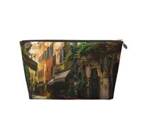 Italian Old Street Prints Trousse de toilette de voyage en cuir PVC avec fermetures éclair dorées, organiseur étanche pour maquillage, articles de toilette et essentiels, Argenté., Taille unique