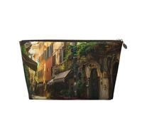 Italian Old Street Prints Trousse de toilette de voyage en cuir PVC avec fermetures éclair dorées, organiseur étanche pour maquillage, articles de toilette et essentiels, doré, Taille unique, Trousse