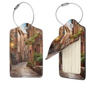 Italian Street Lot de 2 étiquettes de voyage en cuir synthétique avec dos intégral pour bagages, étiquettes personnalisées pour sacs, étiquettes de valise avec boucle en métal, noir