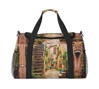 Italian Street Print Sac de sport de voyage pour femme - Sac fourre-tout de sport avec compartiment, sac de sport pour homme, sac fourre-tout pour femme, sac à main de week-end pour femme, Noir ,
