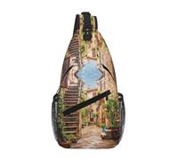Italian Street Sac à bandoulière unisexe avec plusieurs poches, sac à bandoulière de grande capacité, en polyester durable, sangle réglable pour les trajets quotidiens et les voyages