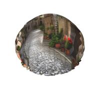 Italian Town Street Bonnet de douche réutilisable double couche imperméable avec bande élastique pour toutes les coiffures