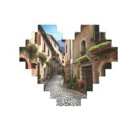 Italian Town Street Building Brique Puzzle en forme de cœur, puzzle photo personnalisé pour adultes Micro blocs de construction 3D pour décoration d'intérieur