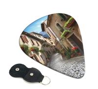 Italian Town Street Lot de 6 médiators avec porte-médiators en cuir pour guitare électrique, ukulélé 0,96 mm