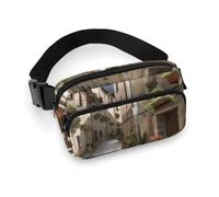 Italian Town Street Sac banane pour homme et femme avec sangle réglable pour voyage, sport, randonnée, rue italienne, 20 x 13 cm, tour de taille, Italian Town Street, 20x13cm, Sac banane
