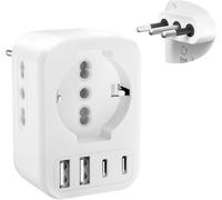 Italian Travel Adapter with 2 IT Sockets/1 Schuko Plug/2 USB/2 Type-C,2500W EU FR 2 Pin to US 3 Pin Adapter for Italy,Chile,San Marino,Vatican,Type L