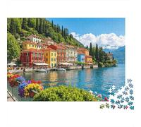 Italian Village 1000 Pièces Puzzle Recyclé Paper Lake Como Scenery Puzzles pour Personnes Âgées Amusant and Stimulant Family Game Perfect for Holiday Blessings 52x38cm/1000 Pièces