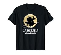 Italie La Befana Silhouette de sorcière de Noël Pleine Lune T-Shirt Graphique avec Valeur