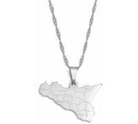 Italie Sicile Carte Pendentif Colliers - Hip Hop Charme Colliers Amitié Patriotique Bijoux - Avec Noms De Ville Italien