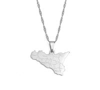 Italie Sicile Contour Carte Pendentif Collier - Pays Villes Nom Imprimer Charme Chaîne Patriotique Dainty Bijoux, Style Ethnique Italien Hip-Hop Femmes Hommes Unisexe Cadeaux,Blanc,Taille Unique