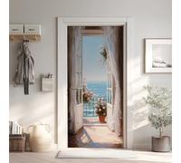 Italie Stickers de Porte Trompe l'oeil Mer Méditerranée, Stickers pour Porte Intérieur PVC Auto-Adhésif Paysage, 90x200 cm (y3T69)