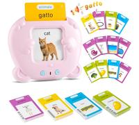 Italien et Anglais Standard, Flashcard Jouets Éducatifs pour Enfants de 1 à 6 Ans, 112 Feuilles 224 Mots pour l'apprentissage audio, Jouets Sensoriels Montessori pour La Logopédie De L'autisme Rose