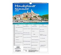 Italienzauber Calendrier mural familial à 4 colonnes Format A3 Calendrier 2024 Rome Vacances Plage Mer Méditerranéen Italie Seelenzauber