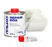 ITALKO Kit de réparation en résine polyester, tapis en fibre de verre, durcisseur, 250 g, réparation de carrosserie, stratifié automobile, plastique, métal, fibre de verre, kit de mastic, rouille