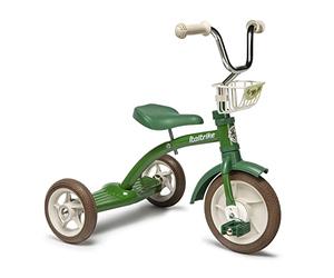 Italtrike - Tricycle Super Lucy - 10 Pouces - avec Grand Cale-Pied Arrière, Panier et Selle réglable - Dès 2 Ans - Look Vintage - Couleur Vert