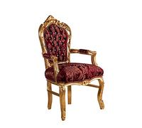 ITALUX MORE LIGHT Fauteuil style classique en bois feuille or et tissu damassé bordeaux. Scienale capitonne avec pierres précieuses en verre