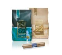 Italwax Lot de 2 perles de cire dure 500 g - Cire azulène et chocolat blanc sans rayures pour épilation - Fixation rapide et longue durée - Kit d'épilation professionnel avec 12 spatules - Fabriqué en