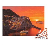 Italy Coast Puzzles 1000P Recyclable Material Cinque Terre Senior Puzzles Impossible Hard Difficult Challenging Jeu Éducatif for Men 38x26cm/1000Ps