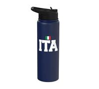 Italy Country Code with Flag Trendy College Font Stainless Steel Insulated Water Bottle