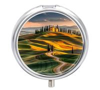 Italy-Toscane Pilulier portable avec 3 compartiments et petit miroir de voyage pour poche ou sac à main Organiseur de médicaments rond Organiseur de vitamines décoratif