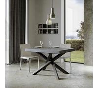 Itamoby, Table extensible Volantis 160->264 cm, plateau béton et cadre Anthracite L.160 P.90 H.77 (extensible jusqu'à L.264 avec deux rallonges)