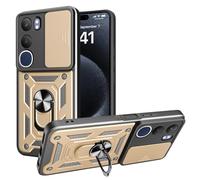 iTape Coque de téléphone antichoc pour Vivo Y19s 4G, avec fenêtre coulissante, support de boucle à anneau, étui de téléphone magnétique pour voiture Zhij Gold