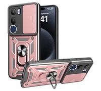 iTape Coque de téléphone antichoc pour Vivo Y19s 4G, avec fenêtre coulissante, support de boucle à anneau, support magnétique pour voiture Zhij Or rose