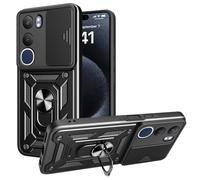 iTape Coque de téléphone antichoc pour Vivo Y19s 4G, avec fenêtre coulissante, support de boucle à anneau, étui de téléphone magnétique pour voiture Zhij Noir