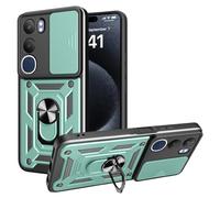 iTape Coque de téléphone antichoc pour Vivo Y19s 4G, avec fenêtre coulissante, support de boucle à anneau, étui de téléphone magnétique pour voiture Zhij Vert