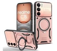 iTape Coque Magnétique pour Realme C75, Support Invisible à 360°, Protection Antichoc, Chargement sans fil, Protection de l'objectif, Or Rose