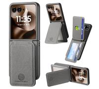 iTape Étui de téléphone amovible à double fonction pour Motorola Razr 60, avec emplacements pour cartes, un support pliable dissimulé et une fermeture magnétique. Chargement sans fil gris