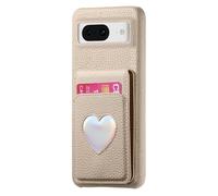 iTape Étui de téléphone intégré avec porte-cartes Litchi-grain pour Xiaomi Mi 15, toucher doux, fente pour carte pliable avec miroir de maquillage, et cœurs laser anti-chute sur les quatre coins de la