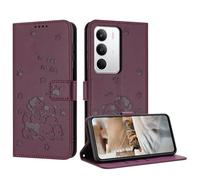 iTape Étui de téléphone mignon en relief pour REALME C71, plusieurs emplacements pour cartes, portefeuille à fermeture éclair, support, bandoulière et dragonne, violet foncé