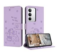 iTape Étui de téléphone mignon en relief pour REALME C71, plusieurs emplacements pour cartes, portefeuille à fermeture éclair, support, bandoulière et dragonne, violet