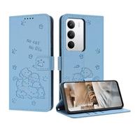 iTape Étui de téléphone mignon en relief pour REALME C71, plusieurs emplacements pour cartes, portefeuille à fermeture éclair, support, bandoulière et dragonne, bleu