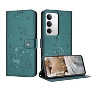 iTape Étui de téléphone mignon en relief pour REALME C71, plusieurs emplacements pour cartes, portefeuille à fermeture éclair, support, bandoulière et dragonne, vert