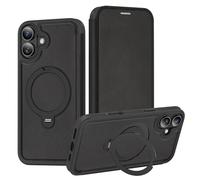 iTape Support rotatif à 360° pour iPhone 16 Plus, étui portefeuille à rabat avec [porte-cartes de crédit] [blocage RFID], support à rabat, compatible avec le chargement magnétique sans fil, noir