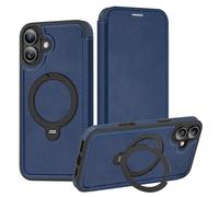 iTape Support rotatif à 360° pour iPhone 16 Plus, étui portefeuille à rabat avec [porte-cartes de crédit] [blocage RFID], support à rabat, compatible avec le chargement sans fil magnétique (bleu)