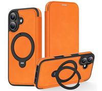 iTape Support rotatif à 360° pour iPhone 17, étui portefeuille à rabat avec [porte-cartes de crédit] [blocage RFID] Flip Stand, compatible avec le chargement magnétique sans fil Orange